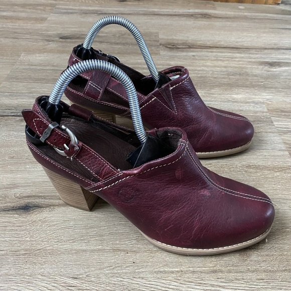 TIMBERLAND Earthkeepers Rudston 19692M Slingback Heeled Clogs Size 9.5 Maroon - Picture 1 of 10